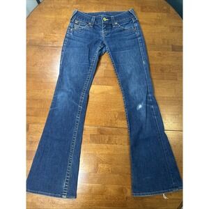 True Religion Jeans Women's Size 27 Flare Blue Denim Distressed